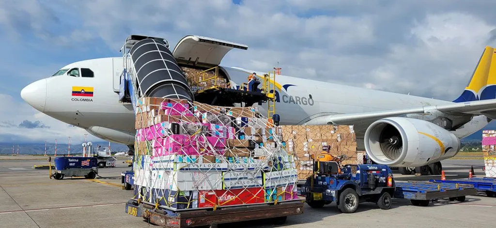 Floral cargo loading at airport